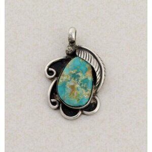 Pendant Only Sterling Silver Natural Turquoise Pendant 1 3/8" x 7/8"